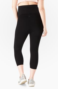 These are the leggings you've been looking for! Our Bump Support™ Capri Leggings support you from the waist down — comfort at its peak! Pull them up over your belly for an extra lift to support your bump and back or roll the waistband under your belly for maximum support. Bump Friendly Black Leggings For Pilates, Black Bump Friendly Leggings For Pilates, Black High Stretch Mid-thigh Length Leggings, Black Maternity Leggings For Athleisure, Stretch Workout Leggings For Maternity, Workout Stretch Leggings For Pregnancy, Black Compression Capri-length Yoga Pants, Black Athleisure Leggings For Maternity, Black Athleisure Leggings For Pregnancy