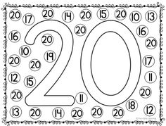 a coloring page with the number 20 and twenty nines on it, in black and white