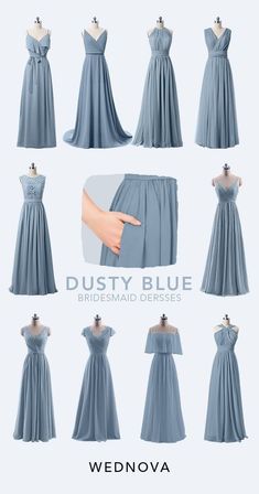 the bridesmaid dresses in dusty blue are available for purchase from wednova