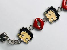 Vintage Betty Boop bracelet, enamel Retro Collectible Enamel Jewelry, Retro Enamel Bracelets For Gifts, Retro Enamel Bracelets For Gift, Retro Enamel Bracelet For Gift, Nickel-free Enamel Retro Jewelry, Betty Boop Bracelet, Vintage Betty Boop, Shell Bracelet, Macrame Necklace