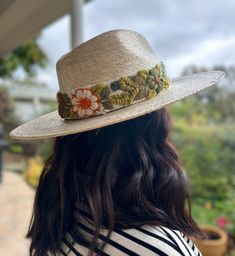 Our Mexican, high quality Artisal Palm Hat, comes with a removable hand embroidered band. The band is embroidered by Female Artisans of the Andes in Perú. This classic wide brim hat has sturdy weave to be used in the beach and all adventures in the sun. Great sun protection. The close-weave material in this product offers UPF 50+ which blocks 97.50% of the sun's UV rays.One size Hat Brim measures 3 3/4" wide Crown of hat measures 4 1/2" tall Three options for bands available: Spring Flowers, Min White Embroidered Fitted Hat, Fitted Embroidered White Hat, Woven Curved Brim Fedora For Festivals, Brimmed Woven Fedora For Festival, Woven Fedora With Curved Brim For Festivals, Traditional Woven Straw Hat For Spring, Artisan Woven Panama Hat For Spring, Bohemian Handwoven Flat Brim Fedora, Adjustable White Handwoven Sun Hat