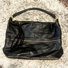 Onna Ehrlich Super Soft Black Genuine Leather Purse This Leather Is Super Soft Beautiful Bag. Never Used Purchased From Nordstrom Black Leather Hobo Bag With Zipper Closure, Chic Satchel With Zipper Closure For Errands, Red Leather Handbags, Red Handbag, Genuine Leather Purse, Leather Satchel Bag, Black Leather Purse, Tassel Bag, Genuine Leather Handbag