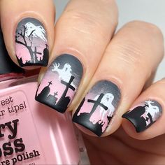 Square Halloween Nails, Halloween Nails Design, Nextgen Nails, Matt Nails, Graveyard Halloween, Graveyard Scene, Cotton Candy Nails, Witch Nails, Nails Design Ideas