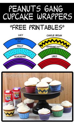 cupcake wrappers with free printables for the top one and bottom two