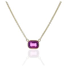 This necklace features an emerald-cut pinkish red sapphire with a weight of 2.17 carats, set in 14k yellow gold (YG). Pinkish red sapphires are highly prized for their unique and rich color, and the emerald cut can enhance the gemstone's natural beauty. Necklaces featuring pinkish red sapphires are quite special and are often chosen for their vibrant and eye-catching appearance. Red Sapphire, Pinkish Red, Rose Rouge, Belleza Natural, Red Fashion, Emerald Cut, Earings Piercings, Rich Color, Chains Necklace