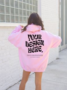 Customizable Hooded Sweatshirt For Streetwear, Customizable Long Sleeve Hoodie For Streetwear, Customizable Relaxed Fit Hooded Sweatshirt, Custom Print Hooded Hoodie With Relaxed Fit, Custom Print Relaxed Fit Hooded Hoodie, Relaxed Fit Hoodie With Custom Print, Oversized Hoodie Mockup, Pink Oversized Hoodie, Back Of Hoodie