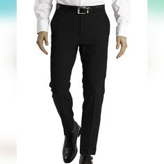 Check Pictures For Measurements Formal Black Cotton Work Pants, Fitted Cotton Work Pants For Business, Fitted Flat Front Cotton Dress Pants, Fitted Cotton Flat Front Dress Pants, Fitted Full-length Cotton Dress Pants, Black Fitted Cotton Dress Pants, Formal Black Calvin Klein Bottoms, Black Calvin Klein Formal Bottoms, Calvin Klein Formal Black Bottoms