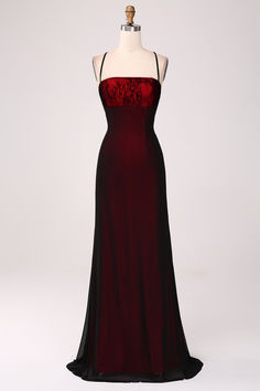 Black Red Sheath Bridesmaid Dress with Lace-up Back - Black Red / US22W