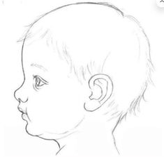 a drawing of a baby's head with the side view of its face looking down