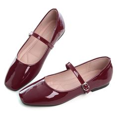 PRICES MAY VARY. ✅[MATERIAL]:PU upper and Rubber outsole. ✅[DESIGN]:Color:Burgundy,nude,beige,black;Size:US 4.5-US 10.5 ✅[BUCKLE CLOSURE]:The strap with adjustable buckle provides a customized and locked-in fit. ✅[OCCASION]:Square Toe Mary Jane flats with flexible sole are great gifts for mom and pregnant woman,suitable for spring,summer and autumn,goes well with dressy or casual outfits. ✅[100% SATISFACTION GUARANTEED]: - You're taking no risk with your purchase. We offer 100% no risk money-bac Mary Jane Shoes Flat, Comfortable Walking Shoes, Flat Dress Shoes, Cute Flats, Shoes Soft, Leather Dress Shoes, Mary Jane Flats, Jane Shoes, Casual Flats