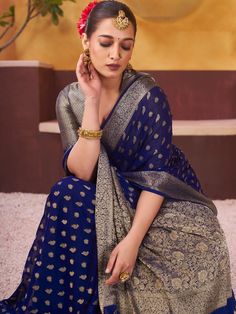 Trendy Saree,Georgette Silk Saree With Heavy Weaving Work For Women, Party Wear , Festive , Wedding Saree,fashion saree indian Royal Blue Silk Saree, Lehenga Choli Latest, Latest Silk Sarees, Blue Silk Saree, Saree Bollywood, Saree Floral, Designer Silk Sarees, Border Saree, Indian Silk Sarees