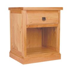 a wooden night stand with one drawer open