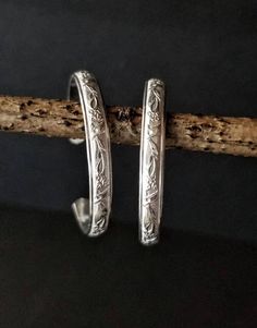 "I Hand make these Solid .925 Sterling Silver Hoop Earrings. Each earring is Individually handmade using only hand tools. Then finished with multiple applications of sanding/smoothing and Hand Polishing to get the finish just right.  These Earrings are made especially for you based on your Choice of the sizes listed.  Then Shipped the next day after completed.  💟 MATERIAL DETAILS: ---  All Handmade Sterling Silver post ear wires --- Handcrafted and Hammered Sterling Silver Hoops  --- Embossed P Heirloom Engraved Earrings As Gift, Hand Forged Vintage Earrings As Gift, Vintage Hand Forged Earrings As Gift, Traditional Engraved Hoop Earrings Gift, Silver Engraved Hoop Earrings For Gift, Sterling Silver Engraved Hoop Earrings For Anniversary, Engraved Sterling Silver Hoop Earrings For Anniversary, Silver Hand Forged Hoop Earrings For Anniversary, Vintage Sterling Silver Etched Earrings