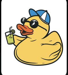 Duck With Sunglasses Drawing, Rubber Duck Sketch, Cartoon Rubber Duck, Cool Duck Drawing, Duck Art Cute, Rubber Duck Sticker, Rubber Duck Illustration