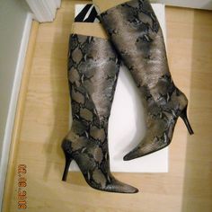 - New In Box, Authentic - Black/Grey/Beige Knee High - Size 8m - Side Zipper - Synthetic Snake/Lizard Appearance - Never Worn/ However They Were A Floor Sample Snakeskin Boots, Grey Beige, Grey And Beige, Nine West Shoes, Shoes Heels Boots, Nine West, Black Grey, Snake Skin, Side Zipper