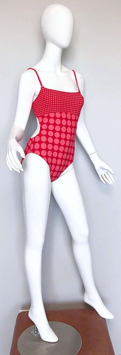 Retro Fitted Polka Dot Swimwear, Polka Dot Fitted Swimwear, Fitted Polka Dot Swimwear, Polka Dot One-piece Swimwear For Pool, Polka Dot One-piece Beachwear, Polka Dot One-piece Beachwear Swimwear, Retro Red Swimwear For Poolside, Red Retro Swimwear For Poolside, Retro One-piece Bodysuit For Swimming