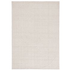 a white rug with wavy lines in the middle and a circular design on top of it