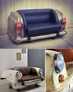 an old car has been converted into a couch