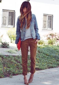 Looks Jeans, Moda Jeans, Mode Casual, Outfit Trends, Brown Pants, Baggy Pants, Denim Jackets, Street Style Outfit, Summer 2016