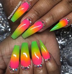 Wild Nails, Tropical Nail Designs, Sky Nails, Tropical Nails, Long Nail Designs, Green Powder, Fall Nail Designs, Nails Design