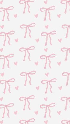 pink bows and hearts on a white background seamless wallpaper with pastel colors