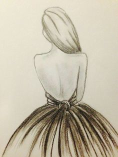 a drawing of a woman's dress with a bow on the back, in black and white