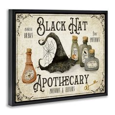 black hat apothecary framed canvas print