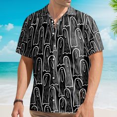 This custom Hawaiian shirt is a great gift idea, as well as a loose and comfy outfit that will keep you cool during the hot summer months. Coming up with a surprise for your loved ones is up to you. This present is appropriate for any occasion, and the receivers will surely love it! Product details: Material: Polyester fabric Feature: Featuring a spread collar, printed pattern all over the shirt, a front button fastening, short sleeves and a relaxed shape. The design is printed with new age prin Fun Black Summer Shirt, Black Shirt With Custom Print For Summer, Black Novelty T-shirt For Summer, Novelty Black T-shirt For Summer, Casual Black Camp Shirt For Beach Season, Fun Black Shirt With Custom Print, Black Crew Neck Camp Shirt For Summer, Black Tops With Funny Print For The Beach, Casual Black Crew Neck Camp Shirt