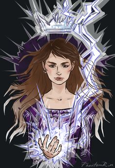 a drawing of a woman with her hands in front of her face, surrounded by ice crystals