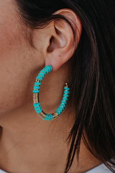 Take me to Bali Turquoise with gold hoop earrings – Grace+Emma Jewelry For Dress, Turquoise Hoop Earrings Gold, Hoop Earring Outfit, Square Diamond Earrings, White Sapphire Earrings, Trending Earrings, Square Diamond Rings, Dazzling Earrings, Turquoise Hoop Earrings