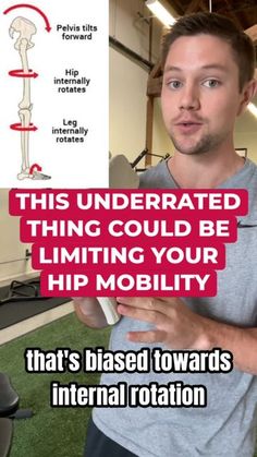 a man holding up a sign that says, this underrated thing could be limiting your hip mobility