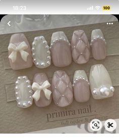 Princess Nails Design, Nail Ideas With Bows, Girly Coquette Aesthetic, Aesthetic Nail Art, Coquette Nail, Nails Girly, Princess Vibe, Bow Nail Designs, Aesthetic Bow