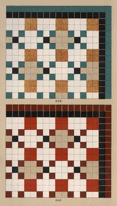 two tiles with different colors and patterns on them