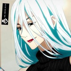 an anime character with blue hair and white hair