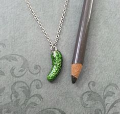 Pickle Necklace VERY SMALL Pickle Jewelry Green Pickle Charm Necklace Enamel Pickle Pendant Necklace Pickle Jewelry, Pickle Gifts, Food Necklace, Preppy Stuff, Pinterest Ideas, Origami Crafts Diy, Food Jewelry, Weird Stuff, Small Charms