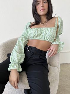 Floral Long Sleeve Crop Top Fits true to size Model wears a size small 97% Polyester 3% Spandex Crop Top Fits, Lime Color, Crop Top Long Sleeve, Crop Top Long, Workout Crop Top, Floral Crop Tops, Long Sleeve Crop, British Indian, Long Sleeve Crop Top