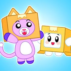 a cartoon cat is holding up a box