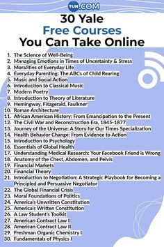 a poster with the words 30 vale free courses you can take online in front of it