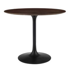 an oval dining table with a wooden top and black metal base, on a white background