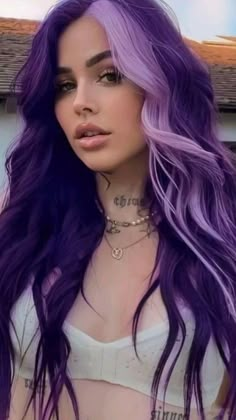 Purple Hair Combinations, Purple Hair Makeup Ideas, Black And Purple Ombre Hair, Light Purple Hair Dye, Goth Hair Color Ideas, Purple And Black Hair, Black And Purple Hair, Streak Hair, Purple Hair Streaks