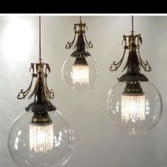 two glass globe lights hanging from the ceiling