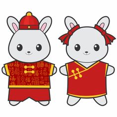 two rabbits dressed in chinese costumes