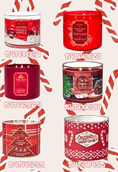 four different types of christmas candles with candy canes