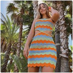 Questions? Leave A Comment Below! Summer Style Crochet Mini Dress, Spring Summer Crochet Mini Dress, Spring Mini Crochet Dress For Brunch, Spring Crochet Mini Dress For Summer, Spring Vacation Mini-length Crochet Dress, Spring/summer Crochet Mini Dress, Spring Vacation Mini Crochet Dress, Orange Mini Dress For Beach Season, Orange Mini Beach Dress