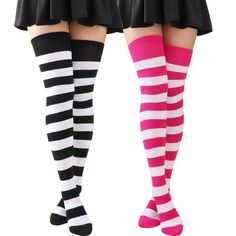 PRICES MAY VARY. Extra Long Thigh High Socks - AQOKKA thigh high socks have been expertly crafted to measure an impressive 35” (unstretched) from heel to the top. It can ensure a true thigh high experience for women between 5'2" and 6'9". such as, they almost reached the top of the thigh for a 5'3", 140-pound individual, delivering unmatched comfort and style. Elastic Material - These stretchy extra long thigh high socks are crafted from quality 80% acrylic, 15% spandex, 5% nylon, soft, flexible Baggy Socks, Cute Thigh High Socks, High Thigh Socks, Striped Knee High Socks, Socks Knee High, School Uniform Skirts, Thigh Socks, Striped Stockings, Over Knee Socks