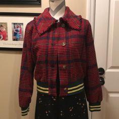 Adorable Joa Plaid Bomber Jacket From Neiman Marcus. Fully Lined Button Closure. New With Tags! Retro Fall Outerwear With Button Closure, Preppy Button-up Fall Outerwear, Fall Preppy Button-up Outerwear, Retro Winter Outerwear With Button Cuffs, Retro Winter Blazer With Button Closure, Retro Collared Outerwear For Fall, Retro Long Sleeve Blazer For Winter, Preppy Fitted Winter Outerwear, Fitted Preppy Winter Outerwear