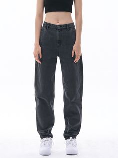 Editor's notesThese are stylish baggy pants in an oversized silhouette that you can do various styling with. You can wear these with a white cropped top to complete your comfortable yet stylish look.- High-waisted- Baggy fit- Zipper fly- Durable cotton fabricMeasurements(in.)26 / 28 / 30- Total Length: 39.37 in. / 39.96 in. / 40.55 in.- Waist Width: 13.78 in. / 14.57 in. / 15.35 in.- Thigh Width: 12.60 in. / 12.99 in. / 13.39 in.- Hip Width: 20.47 in. / 21.26 in. / 22.05 in.- Rise: 12.20 in. / 1 Oversized High Rise Pants For Streetwear, Casual Washed Black Wide-leg Jeans, Oversized Washed Black Cotton Pants, Relaxed Fit High-waisted Jeans For Streetwear, Baggy Tapered Leg Jeans For Everyday, Oversized Pants For Everyday Wear, Casual Dark Wash Tapered Pants, Casual Tapered Dark Wash Pants, Trendy Mom Fit Bottoms For Streetwear