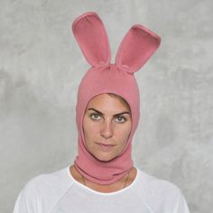 BUNNY BALACLAVA - Snow Bunny Ears for Men and Women - Snowboarding Hat - Funny Ski Mask - Blamo Bala Pink Novelty Winter Hats, Playful Pink Beanie Hat, Pink Full Face Balaclava For Winter, Pink Outdoor Beanie Hat, Pink Fitted Winter Hat, Playful Pink Hats For Outdoor, Bunny Balaclava, Pink Bunny Costume, Black Bunny Ears