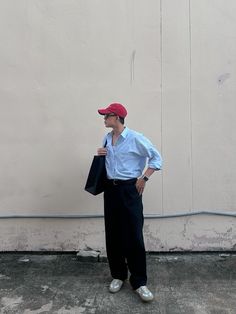 #cap #shirt #ootd #menswear #outfits Red Shirt Casual Outfit, Red Cap Outfit Men, Red Cap Outfit, Womans Outfits, Cap Outfit Men, Korean Trends, Shirt Ootd, Menswear Outfits, Formal Streetwear