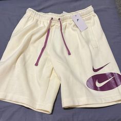 Nike Shorts Cream Condition Never Worn Purple Sporty Cotton Bottoms, Sporty Purple Cotton Bottoms, Casual Purple Streetwear Shorts, Purple Cotton Sports Shorts, Casual Purple Cotton Shorts, Casual Yellow Nike Bottoms, Purple Sporty Shorts For Spring, Purple Streetwear Shorts For Spring, Purple Shorts For Spring Streetwear